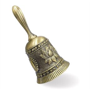 Hourwof Hand Call Bell,Metal Lotus Service Bell Wedding Bell Dinner Bell Pet Training Bell Chrismas Bell,Golden Red