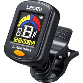 LEKATO Guitar Tuner Rechargeable Clip On Tuner for All Instruments Acoustic Electric Guitar Bass Ukulele Violin Chromatic Tuning Modes Digital Tuner for Stringed Instruments LCD Color Screen(Black)