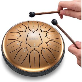 LEKATO Steel Tongue Drum 6 Inch 11 Notes, Steel Drum D Major Beginner Drum Percussion for Musical Education Zen Meditation Yoga,Best Gift for Families/Friends