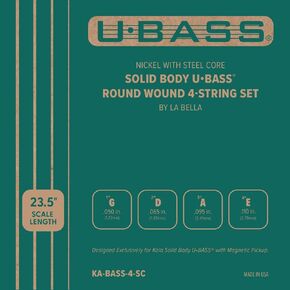 Kala Nickel with Steel Core Solid Body U•BASS® Round Wound 4-String Set by La Bella, Compatible with Kala Solid Body U•BASS® with Magnetic Pickup