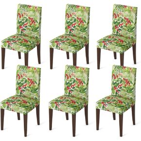Horaldaily 4PCS Christmas Dining Chair Covers,Holly Stretch Removable Washable Slipcover Chair Protector for Dining Room Home Decor