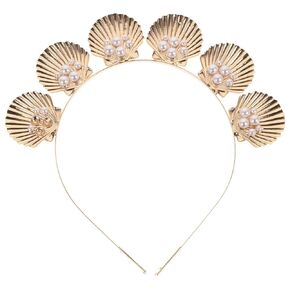 Luxshiny Seashell Pearl Headband Shell Crown Tiara Wedding Bridal Headpiece Golden Seashell Hair Hoop Seashell Hair Accessories for Beach Party Photo