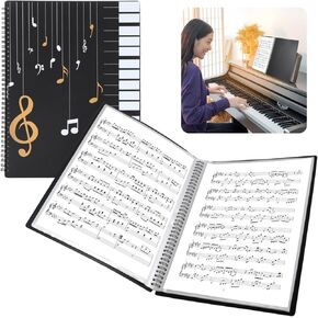 120 Pages Sheet Music Folder, 9.3'' × 12.4" Spiral Binder Music File Holder, Paper Document Storage Organizer, Waterproof Choir Folder, Concert Choral Folder, Fit A4-Size Pape