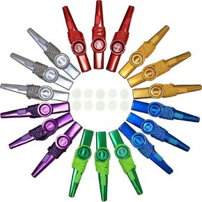 Crystaljun 26Pcs Metal Kazoos With Lanyards,With 20Pcs Kazoo Flute Diaphragms,Multi Colors Kazoo Musical Instruments,Good Gift for Kids,A Good Companion for Guitar,Piano Keyboard,Ukulele, Violin.