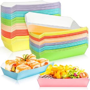 MotBach 90 Pack 2.5Lb White Paper Food Boat Trays Disposable Paper Boats, Heavy-Duty Food Boats, Paper Food Serving Tray Boat Plate for Snack Hotdog Sandwich Burger BBQ Fries Taco Popcorn Nacho