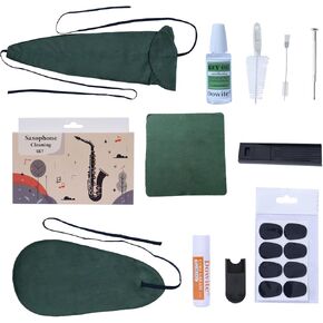 Saxophone Cleaning Care Kit: Mouthpiece&Dust Brush, Cleaning Cloth,Swabs,Necking Swab,Finger Rest,Cork Grease, Key Oil,Mouthpiece Pad – Sax Cleaning Kit for Professional players, Students