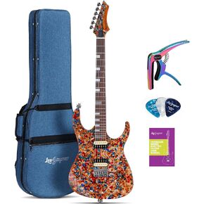 Leo Jaymz Electric Guitar Hurricane Deluxe Series, Burl Top, Mahogany Body, Roasted Maple Neck, Rosewood Fretboard, Locking Tuners, Rounded Frets, Case and Capo (Green Deluxe)