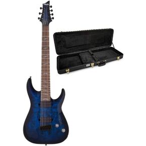 Schecter Omen Elite-7 7-String Electric Guitar (Right-Hand, See-Thru Blue Burst) Bundle with Electric Guitar Hard Shell Protective Carrying Case (2 Items)