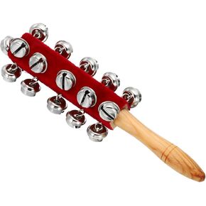 PATIKIL 2 pcs Hand Jingle Bells, Hand Bell Handheld Wrist Bells Sleigh Bells Wooden Hand Percussion Instruments Musical with 21 Bells for Music Class Party Christmas, Red