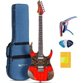 Leo Jaymz Electric Guitar Monsoon Deluxe Series, Reverse Headstock, Burl Top, Mahogany Body, Roasted Maple Neck, Rosewood Fretboard, Case and Capo (Green Colorful Deluxe) in Kuwait