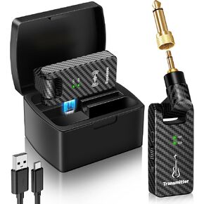 Wireless Guitar System with Charging Case: CAHAYA 2.4GHz Audio Transmission System Rechargeable 4 Channels Guitar Transmitter Receiver System For Acoustic Electric Guitar Bass Musical Instruments
