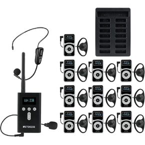 Retekess T130P Tour Guide System, Wireless Tour Guide Headsets, 3th Generation T130, Graded Noise Reduction, Long Standby 36h Translation Device for Church, Factory (1 Transmitter 10 Receivers)