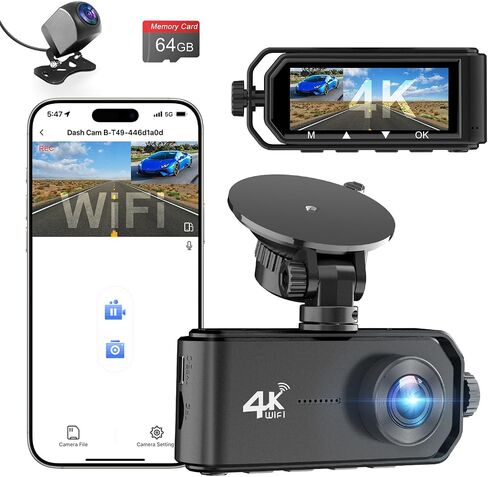 Dash Cam Front and Rear Camera, CHORTAU 3Inch Screen WiFi Dash cam, 2.5K+1080P Dash Camera for Cars, Dashboard Camera with Free 64GB Card, Type-C Port, Parking Monitor, Super Night Vision in Saudi Arabia
