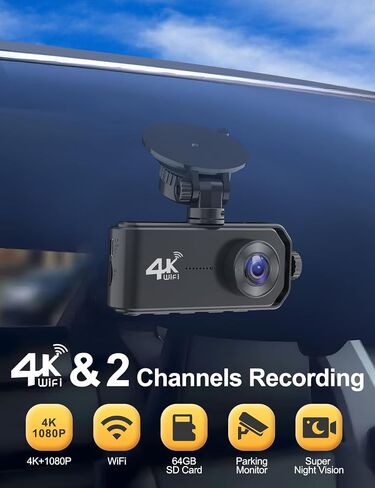 Dash Cam Front and Rear Camera, CHORTAU 3Inch Screen WiFi Dash cam, 2.5K+1080P Dash Camera for Cars, Dashboard Camera with Free 64GB Card, Type-C Port, Parking Monitor, Super Night Vision in Saudi Arabia