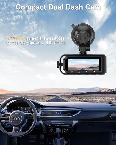 Dash Cam Front and Rear Camera, CHORTAU 3Inch Screen WiFi Dash cam, 2.5K+1080P Dash Camera for Cars, Dashboard Camera with Free 64GB Card, Type-C Port, Parking Monitor, Super Night Vision in Saudi Arabia
