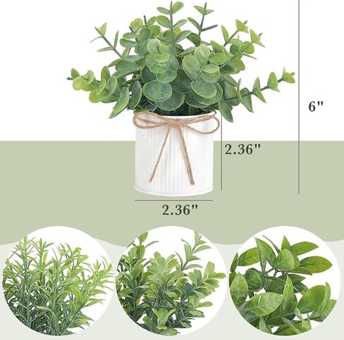 Mkono 4 Packs Small Fake Plants in Farmhouse Galvanized Pots Table Centerpiece Mini Potted Artificial Plants Faux Eucalyptus for Shelf Office Rustic Home Decor in Saudi Arabia