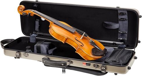 Crossrock Poly Carbon Oblong Case fits 4/4 Full-Size Violin, Includes Protective Blanket, Outside Music Pouch, Hygrometer, Accessory Pocket, Detachable Straps -Champagne (CRF4050VFCH-R) in Saudi Arabia