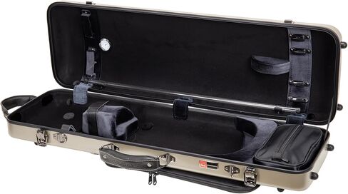 Crossrock Poly Carbon Oblong Case fits 4/4 Full-Size Violin, Includes Protective Blanket, Outside Music Pouch, Hygrometer, Accessory Pocket, Detachable Straps -Champagne (CRF4050VFCH-R) in Saudi Arabia