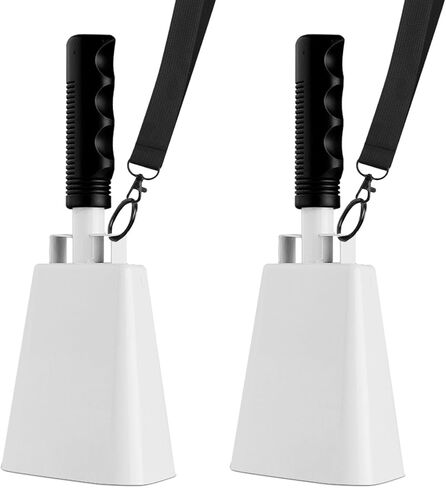 cyrico Cow Bell, 2 Pack Cheering Cowbells for Sporting Events, 10 Inch Large Cow Bells Noise Makers, Solid White Steel Hand Bell Chimes Alarm for Football Games, School, Percussion Musical Instruments in Kuwait