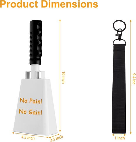 cyrico Cow Bell, 2 Pack Cheering Cowbells for Sporting Events, 10 Inch Large Cow Bells Noise Makers, Solid White Steel Hand Bell Chimes Alarm for Football Games, School, Percussion Musical Instruments in Kuwait