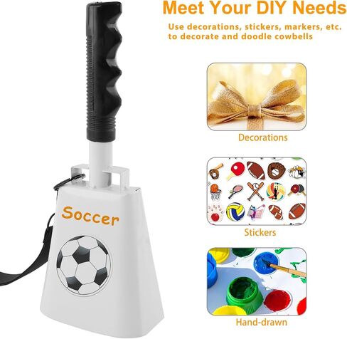 cyrico Cow Bell, 2 Pack Cheering Cowbells for Sporting Events, 10 Inch Large Cow Bells Noise Makers, Solid White Steel Hand Bell Chimes Alarm for Football Games, School, Percussion Musical Instruments in Kuwait