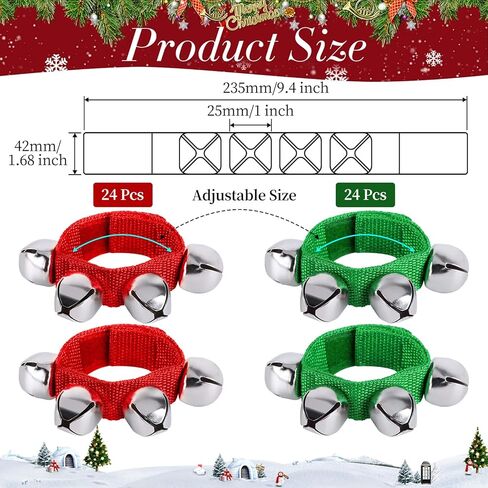 48 Pcs Christmas Wrist Band Bell Bracelet Wrist Band Shaking Bell Musical Instruments Adjustable Bell Rhythm Wristband Bell Bulk for School Family Christmas Percussion Party Favor Adults,12 Colors in Kuwait