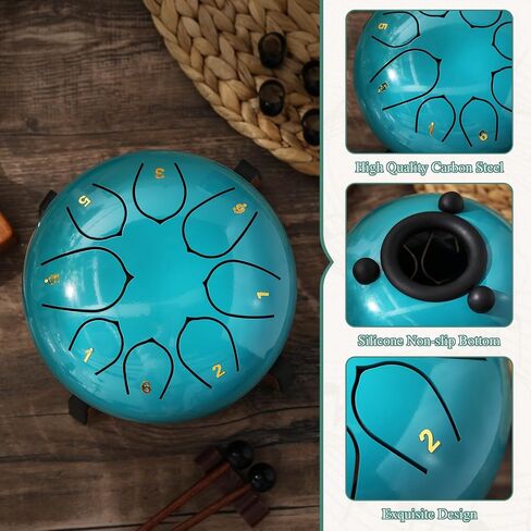 Rain Drum for Outside Garden Thumb Piano Kalimba Musical Instruments Set 8 Notes 6 Inches Steel Tongue Drum 17 Keys Finger Piano for Adult Beginners Gift for Christmas(Moss-flower Blue) in Saudi Arabia