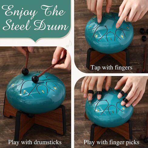Rain Drum for Outside Garden Thumb Piano Kalimba Musical Instruments Set 8 Notes 6 Inches Steel Tongue Drum 17 Keys Finger Piano for Adult Beginners Gift for Christmas(Moss-flower Blue) in Saudi Arabia