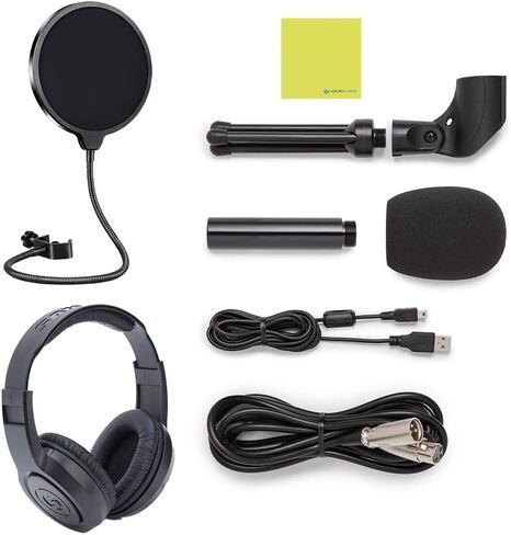 Samson Q2U USB/XLR Dynamic Microphone Bundle with Over Ear Samson Stereo Headphones SR350, Pop Filter, Desktop Tripod, Mic Clip a Windscreen, USB Cable, XLR Cable & Polishing Cloth in Kuwait