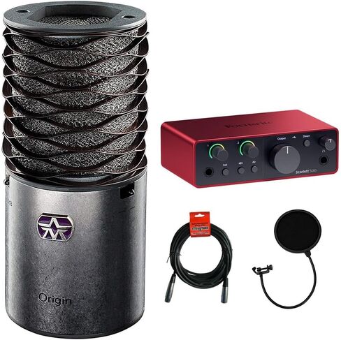 Kellards Aston Microphones Origin Large Diaphragm Cardioid Condenser Microphone Bundle with Focusrite Scarlett Solo USB-C Audio Interface (4th Generation), Pop Filter and XLR- XLR Cable in Kuwait