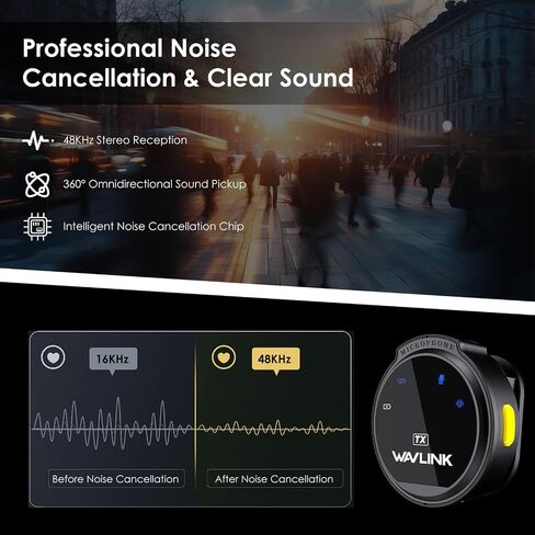 WAVLINK Wireless Lavalier Microphone for iPhone 15 Android Vlog, Clip on Lapel Dual Mic System & USB-C Input & Battery Case for YouTube Facebook Live, Video Recording(2*TX+1*RX) in Saudi Arabia