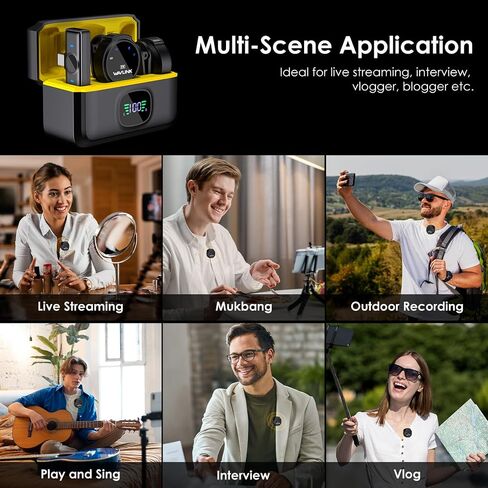 WAVLINK Wireless Lavalier Microphone for iPhone 15 Android Vlog, Clip on Lapel Dual Mic System & USB-C Input & Battery Case for YouTube Facebook Live, Video Recording(2*TX+1*RX) in Saudi Arabia