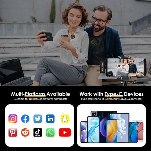 WAVLINK Wireless Lavalier Microphone for iPhone 15 Android Vlog, Clip on Lapel Dual Mic System & USB-C Input & Battery Case for YouTube Facebook Live, Video Recording(2*TX+1*RX) in Saudi Arabia