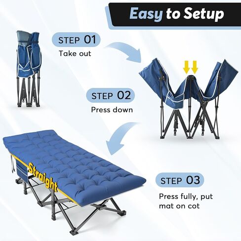 Slendor Camping Cot, Folding Camping Cots for Adults with Mattress, Portable Camping Bed Sleeping Cot with Pillow&Carry Bag for Office/Home Nap, Outdoor, Camping, Travel, Max Load 600lbs in Saudi Arabia