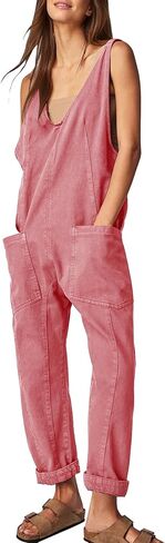 Dressy High Roller Denim Jumpsuit for Women Casual Sleeveless Loose Fit Overalls Jeans Pants Jumpers with Pockets(LightBlue-S) in Saudi Arabia