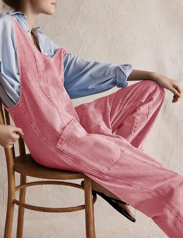 Dressy High Roller Denim Jumpsuit for Women Casual Sleeveless Loose Fit Overalls Jeans Pants Jumpers with Pockets(LightBlue-S) in Saudi Arabia