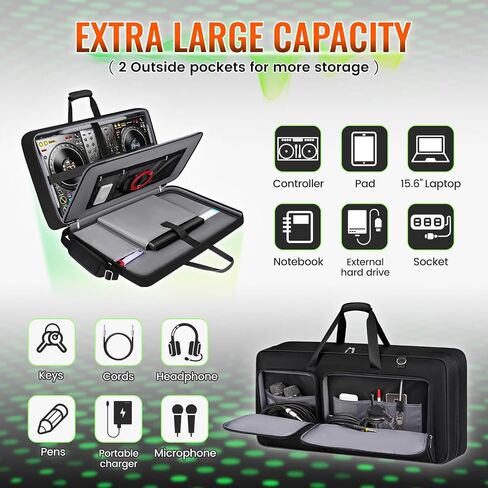 SNIGJAT DJ Controller Case for DDJ-FLX10/ 1000/ REV7/ FLX6, Padded Large Capacity DJ Controller Bag with 12 Pockets for Laptop and Music Accessories, DJ Carrying Case with Adjustable Shoulder Strap in Kuwait