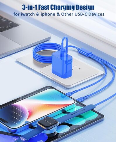 شاحن ساعة Apple لساعة Apple Series 9/8/ultra، كابل شاحن سريع 2 في 1 ذكي iWatch بطول 6 أقدام متوافق مع Apple Watch Series 9/8/SE/7/6/5/4/3، وكابل USB C إلى Lightning لهاتف iPhone 14/13/12 in Saudi Arabia