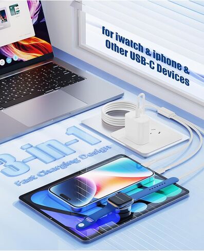 Apple Watch Charger for Apple Watch Series 9/8/ultra,2 in 1 Smart iWatch Fast Charger Cable 6FT Compatible for Apple Watch Series 9/8/SE/7/6/5/4/3,USB C to Lightning Cabler for iPhone 14/13/12 in Kuwait