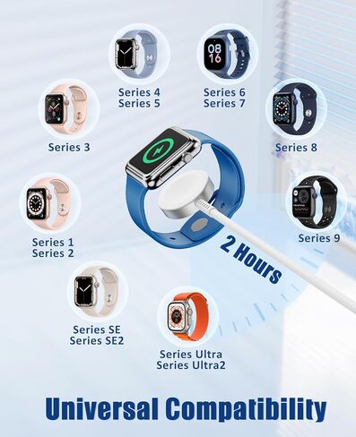 Apple Watch Charger for Apple Watch Series 9/8/ultra,2 in 1 Smart iWatch Fast Charger Cable 6FT Compatible for Apple Watch Series 9/8/SE/7/6/5/4/3,USB C to Lightning Cabler for iPhone 14/13/12 in Kuwait