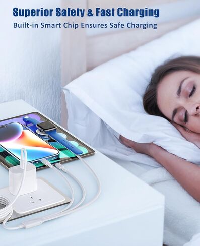 Apple Watch Charger for Apple Watch Series 9/8/ultra,2 in 1 Smart iWatch Fast Charger Cable 6FT Compatible for Apple Watch Series 9/8/SE/7/6/5/4/3,USB C to Lightning Cabler for iPhone 14/13/12 in Kuwait