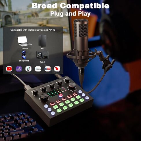 حزمة معدات البودكاست لشخصين، واجهة صوتية مع ميكروفون مكثف للبودكاست، مغير الصوت، خلاط دي جي للبث، تسجيل البودكاست، الألعاب، تيك توك، الكمبيوتر الشخصي، الهاتف الذكي in Kuwait