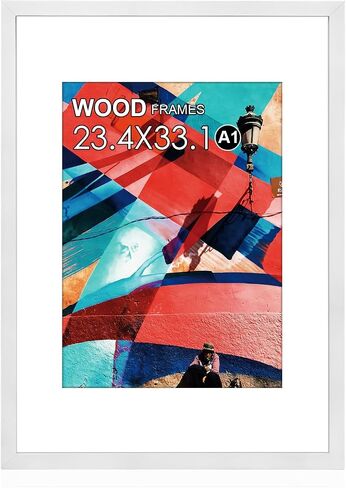 A1 Poster Frame,23.4x33.1 Natural Soild Wood Picture Frames with Polished Plexiglass,Easy to Hang,Display Picture A1 without Mat or A2 with Mat for Wall Mounting Horizontally and Vertically (Brown) in Saudi Arabia