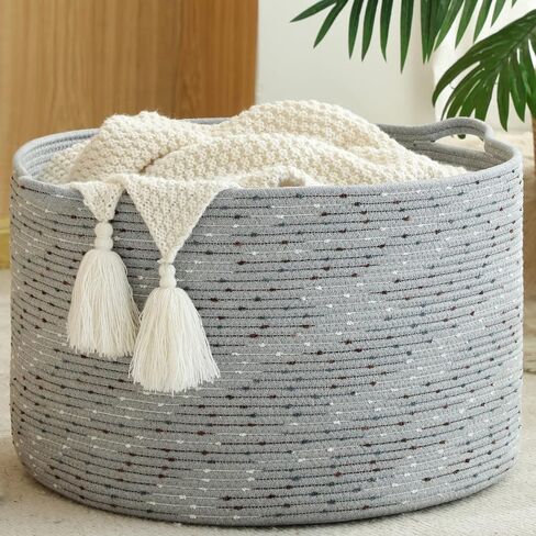 KAKAMAY Large Blanket Basket (20"x13"),Woven Baskets for storage Baby Laundry Hamper, Cotton Rope Blanket Basket for Living Room, Laundry, Nursery, Pillows, Baby Toy chest (Rainbow) in Saudi Arabia