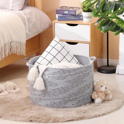 KAKAMAY Large Blanket Basket (20"x13"),Woven Baskets for storage Baby Laundry Hamper, Cotton Rope Blanket Basket for Living Room, Laundry, Nursery, Pillows, Baby Toy chest (Rainbow) in Saudi Arabia