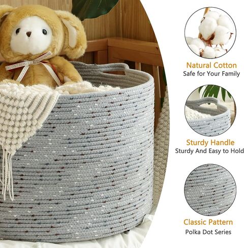 KAKAMAY Large Blanket Basket (20"x13"),Woven Baskets for storage Baby Laundry Hamper, Cotton Rope Blanket Basket for Living Room, Laundry, Nursery, Pillows, Baby Toy chest (Rainbow) in Saudi Arabia