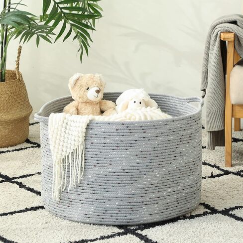 KAKAMAY Large Blanket Basket (20"x13"),Woven Baskets for storage Baby Laundry Hamper, Cotton Rope Blanket Basket for Living Room, Laundry, Nursery, Pillows, Baby Toy chest (Rainbow) in Saudi Arabia