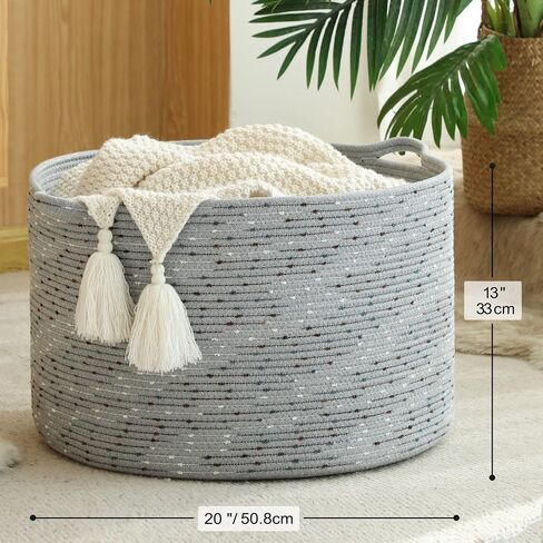 KAKAMAY Large Blanket Basket (20"x13"),Woven Baskets for storage Baby Laundry Hamper, Cotton Rope Blanket Basket for Living Room, Laundry, Nursery, Pillows, Baby Toy chest (Rainbow) in Saudi Arabia