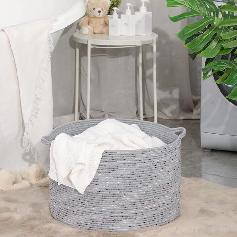 KAKAMAY Large Blanket Basket (20"x13"),Woven Baskets for storage Baby Laundry Hamper, Cotton Rope Blanket Basket for Living Room, Laundry, Nursery, Pillows, Baby Toy chest (Rainbow) in Saudi Arabia