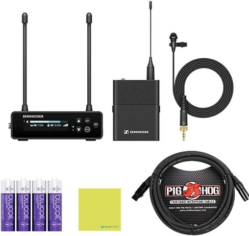 Sennheiser EW-DP ME 4 Set (Q1-6) Camera-Mount Digital Wireless Microphone System Bundle w/Pig Hog PHM10 8mm Mic Cable, 4-pack Blucoil AA Batteries and Liquid Audio Polishing Cloth in Saudi Arabia